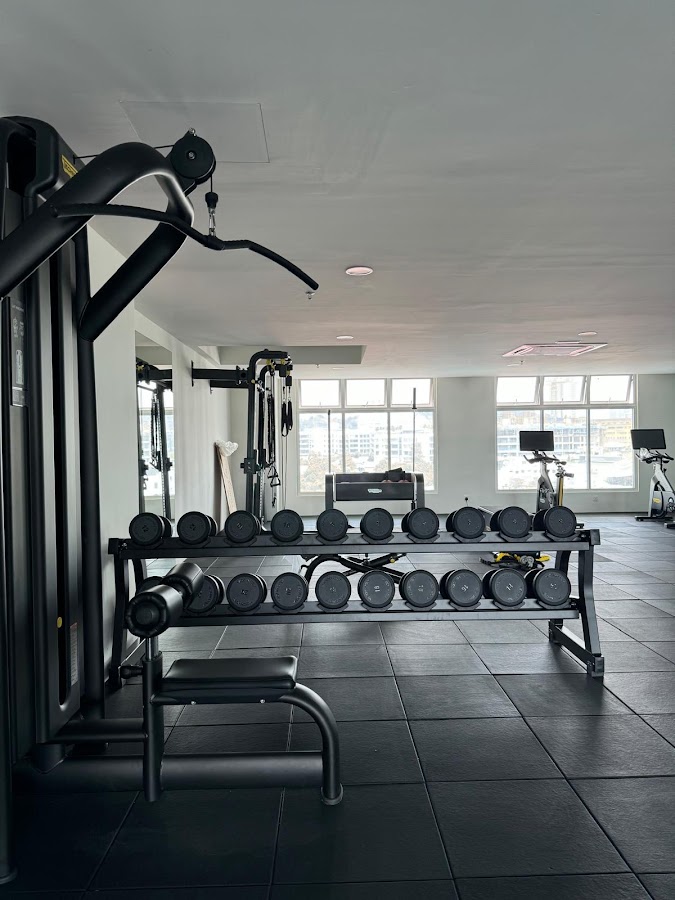 121 Residences: the gym's free weights and machines