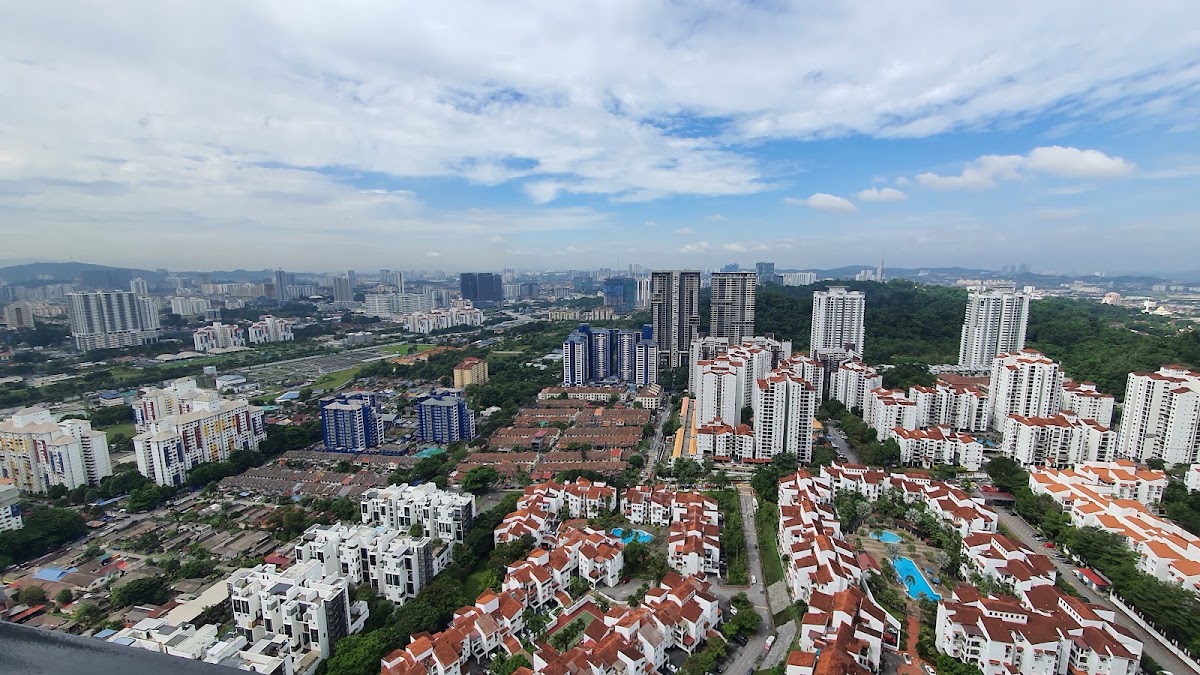 The Goodwood Residence: the view from a high floor over the neighbourhood's red-roofed houses