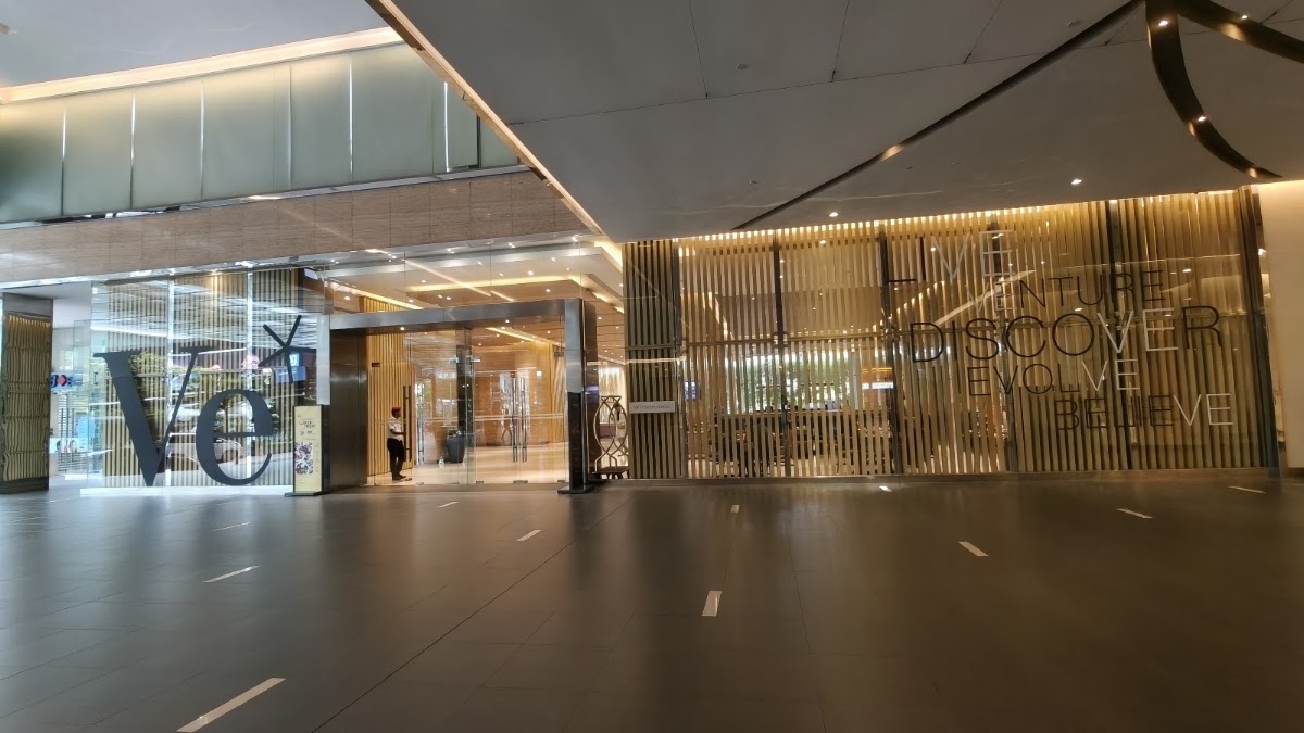 VE Hotel & Residence: the ground-floor entrance and its VE sign