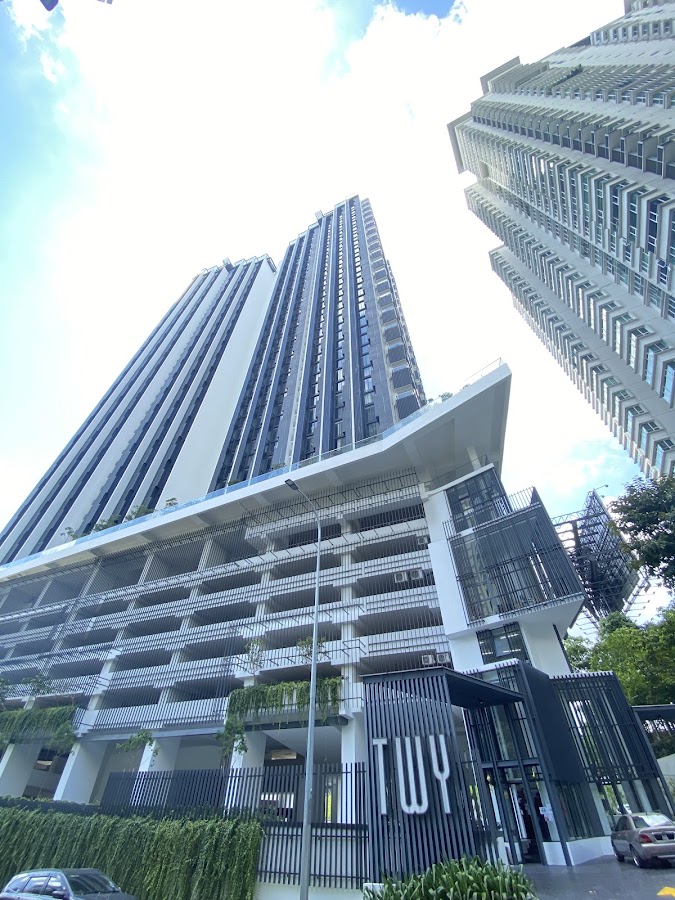 TWY Mont Kiara: the tower above its podium and the TWY sign