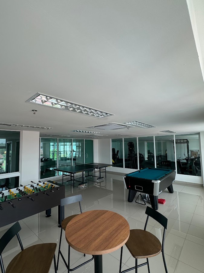 121 Residences: the games room, with pool, table tennis and foosball tables