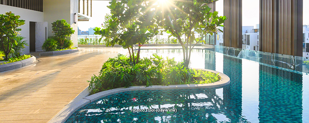 The Goodwood Residence: the heated pool by day, with the developer's caption