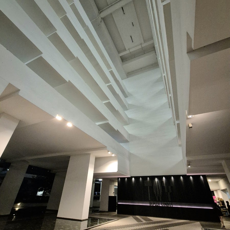 TWY Mont Kiara: the lobby, its ceiling fins above the reception desk