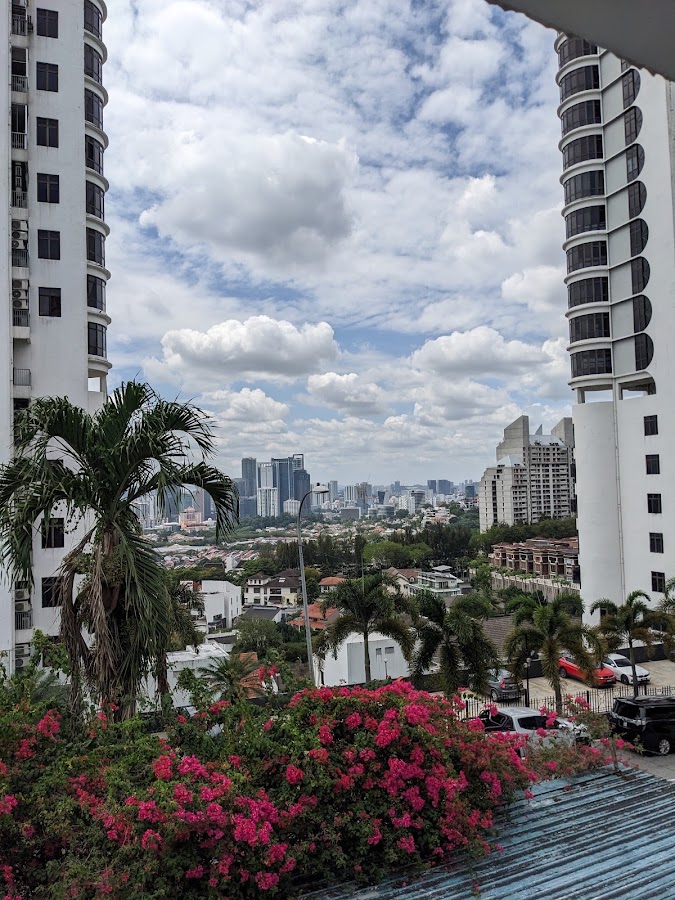 D'9 @ Bangsar: the city beyond palms and bougainvillea between the towers