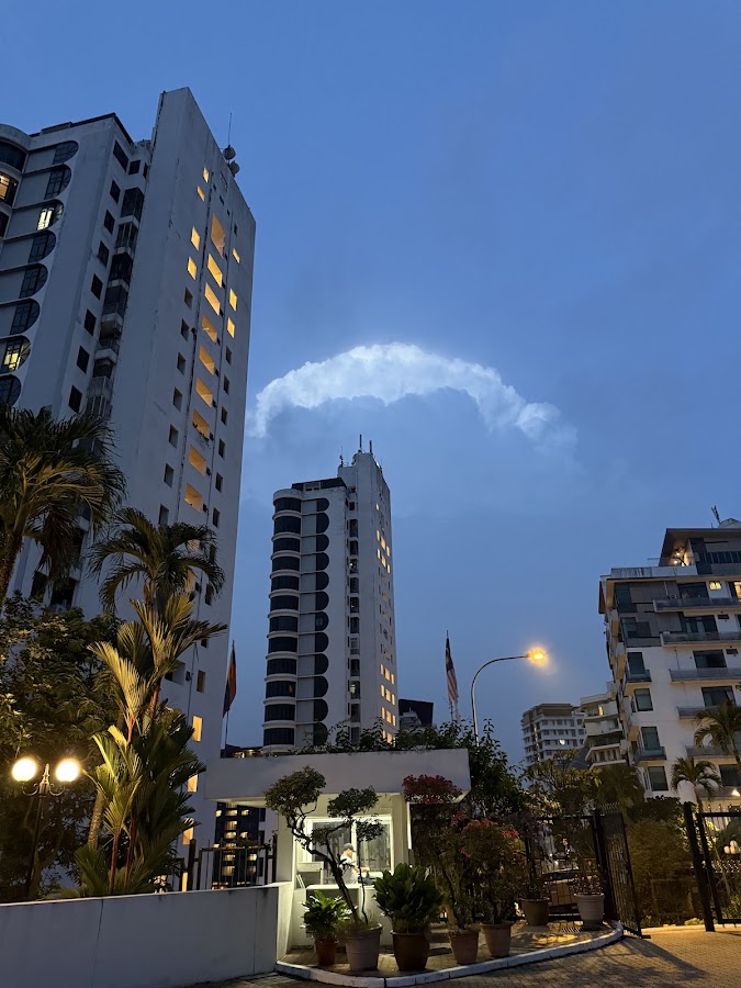 Casa Vista: the towers at dusk above the entrance